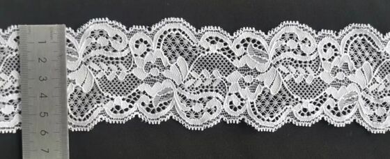 quality Wholesale Floral Lace Trim 6cm Stretch Elastic  Nylon Spandex Decorated Elastic Lingerie Trim in White factory