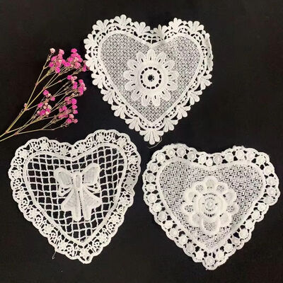 quality Exquisite 3D Heart-Shape Polyester Milk Yarn Embroider Patch Lace Decoration Multiple Floral Patterns for Ladies' Dresses factory