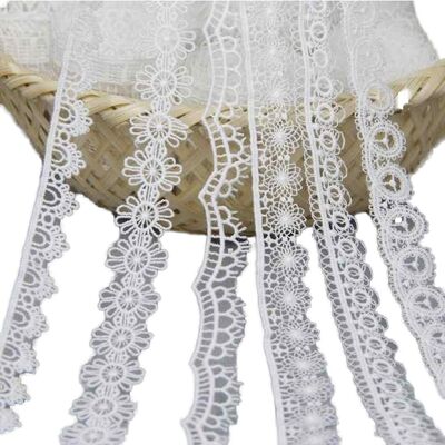 quality Wholesale Embroidered Milk Yarn Polyester French Lace Trim Water Soluble Knitted Fabric Flower Decoration for Ladies' Garments factory
