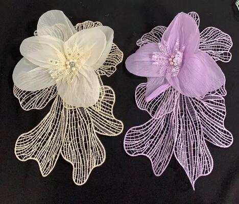 quality 3D Three-Dimensional Flower with Bead Mesh and Organza for Wedding Dress Accessories Unique Badges factory