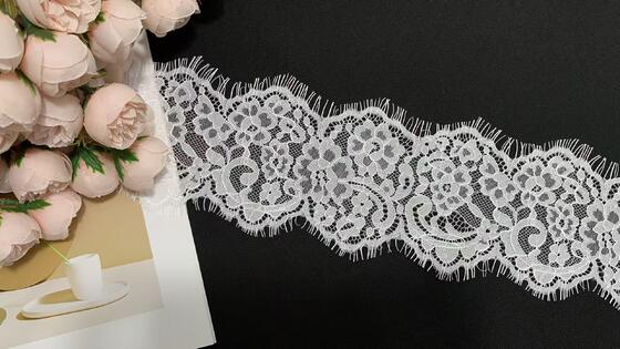 Quality Double sided wavy eyelash lace trim neck lace 11.5cm nylon perfect for adding elegance and unique floral embroidery to nightwear sleeves factory