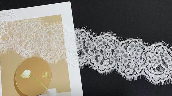 Quality Double sided wavy eyelash lace trim neck lace 11.5cm nylon perfect for adding elegance and unique floral embroidery to nightwear sleeves factory