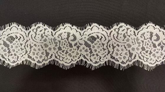 Quality Double sided wavy eyelash lace trim neck lace 11.5cm nylon perfect for adding elegance and unique floral embroidery to nightwear sleeves factory