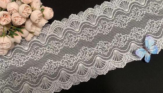 Quality Classic French Style White 22cm Lace Edge Spandex/Nylon lace tirm Elastic Garment Border for Wedding Decoration & DIY factory