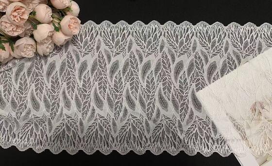 Quality French Lace Trim with Leaf Flower Wave Edge in Nylon/Spandex Blend 25.5CM Width for Women's Clothing factory