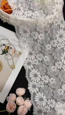 Quality Sunflower Daisy Floral Lace Trim Stretch Fabric in Nylon Spandex with 22.5cm Width for Pajama Dresses factory