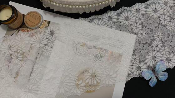 Quality Sunflower Daisy Floral Lace Trim Stretch Fabric in Nylon Spandex with 22.5cm Width for Pajama Dresses factory
