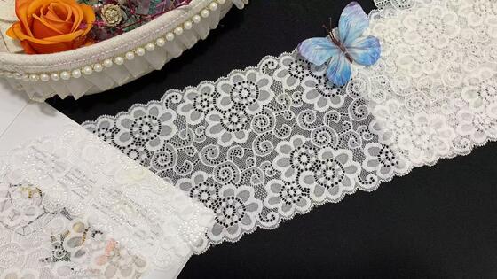 Quality Retro European Floral Elastic Lace Trim with 15.5cm Width and Nylon/Spandex Blend for Women's Dresses factory