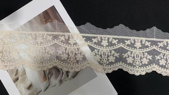 Quality Exquisite French Wave Pattern Eco-Friendly Voile Lace with Water-Soluble Mesh and Embroidery Stretch Fabric factory