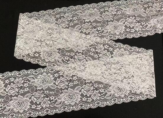 Quality French Lace Camellia Flower Pattern 15cm Width Dual Color Fancy Luxury Elastic Nylon Spandex Lace Pajama Decoration Accessories factory