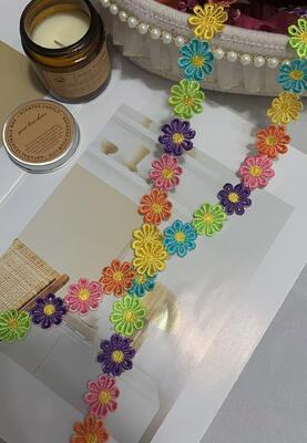 Quality E2651906# Colorful Vibrant Printed Lace Trim Water-soluble Embroidery Sexy Daisy Lace Simple Male/Female Children's Top T-shirt factory