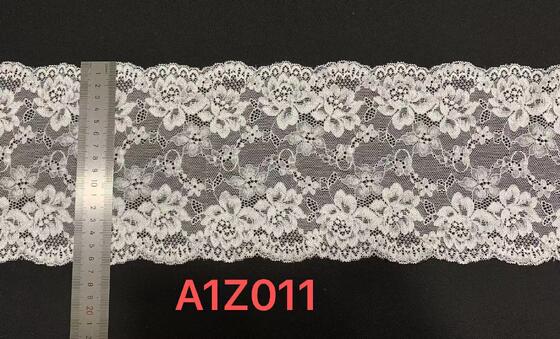 Quality A1Z011 16.5cm Wide Fancy French Double Wave Floral Elastic Stretch Lace Fabric Rhinestones for Lingerie Wedding Dresses factory
