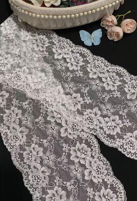 Quality A1Z011 16.5cm Wide Fancy French Double Wave Floral Elastic Stretch Lace Fabric Rhinestones for Lingerie Wedding Dresses factory