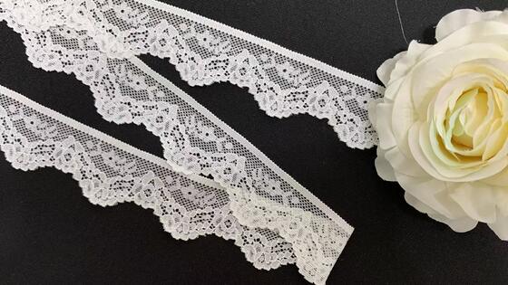 Quality 3.5cm White French Lace Trim (Nylon/Spandex) Elastic Bridal Lace for Garment Accessories & Home Decor-A1W0001 factory