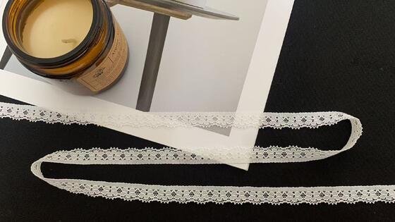 Quality 1.2cm White Symmetric Hollow-out Nylon Lace Trim with Delicate Scalloped Edge Eco-Friendly Elastic Fabric for Garment Sewing factory