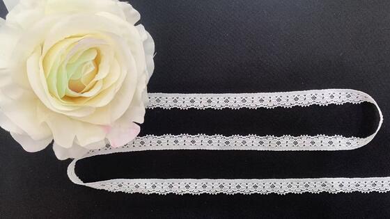 Quality 1.2cm White Symmetric Hollow-out Nylon Lace Trim with Delicate Scalloped Edge Eco-Friendly Elastic Fabric for Garment Sewing factory