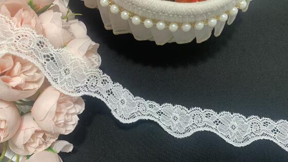 Quality A1T0140/A1T0141 Spandex/Nylon Knitted Embroidery Elastic Lace Trim 2.5-3cm for Garment Decoration factory