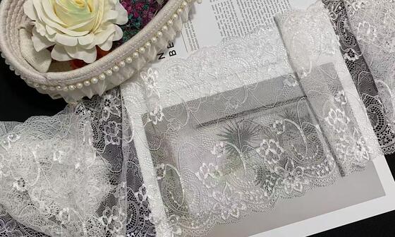 Quality A1Z012# Double Scalloped Shell Knitted French Lace with Spandex 21.5CM Width Elastic for Bridal Apparel factory