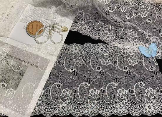 Quality A1Z012# Double Scalloped Shell Knitted French Lace with Spandex 21.5CM Width Elastic for Bridal Apparel factory