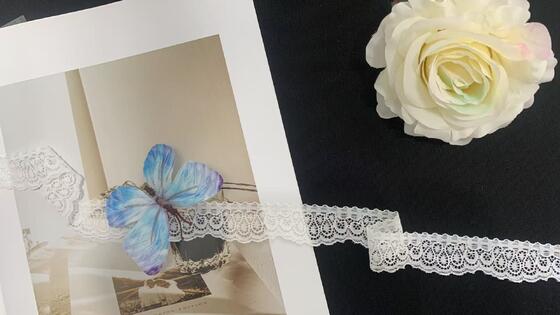 Quality 2.8cm Stretch Nylon Lace with Continuous Hollow Scallop Pattern, Soft Elastic Fabric for Apparel Trimming. factory