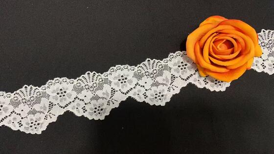 Quality 6CM Soft Touch 4-Way Stretch Hollow Flower Lace Trim Nylon Spandex Fabric for Underwear Bands, Party Dresses & Craft Making factory