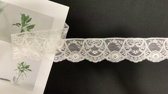 Quality 6.5cm Soft White Floral Nylon Stretch Lace Trim with Scalloped Flower Edge for Lingerie & Dress Sewing factory
