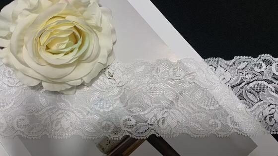 Quality 8cm Soft Stretch Lace Trim with Vivid Rose Hollow Patterns, Soft Nylon Fabric for Women's Dresses and Lingerie Sewing Decoration factory