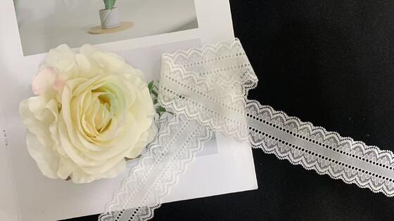Quality 4cm Symmetric Hollow-out Nylon Lace Trim with Neat Scalloped Edge, Eco-friendly Elastic Fabric for Garment Sewing and Appear Trimming factory