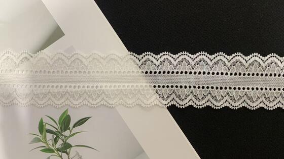 Quality 4cm Symmetric Hollow-out Nylon Lace Trim with Neat Scalloped Edge, Eco-friendly Elastic Fabric for Garment Sewing and Appear Trimming factory
