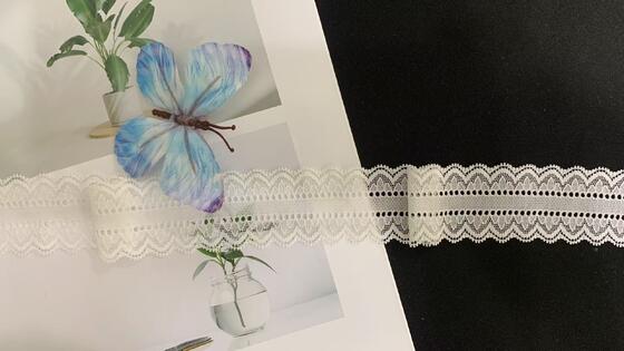 Quality 4cm Symmetric Hollow-out Nylon Lace Trim with Neat Scalloped Edge, Eco-friendly Elastic Fabric for Garment Sewing and Appear Trimming factory