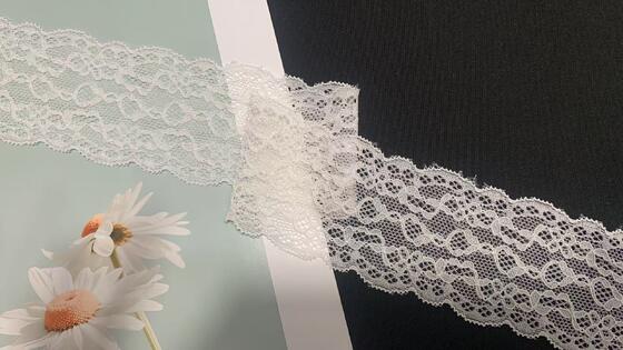 Quality 5.7cm Exquisite Openwork Pattern Stretch Lace Trim with Delicate Eyelet Design Soft Nylon Fabric for Women's Dresses and Lingerie factory