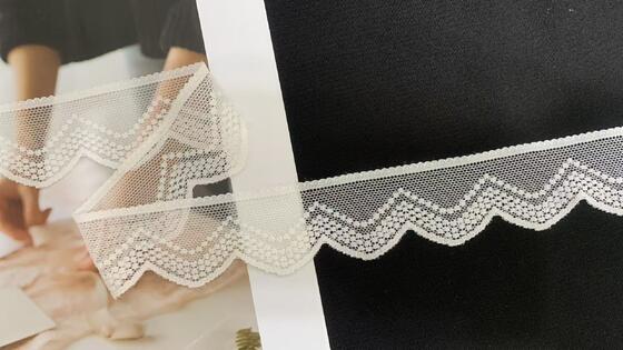 Quality 3.6cm Elastic Scalloped Wave Nylon Mesh Lace Trim Soft Embroidery Fabric Bulk Supply for Wedding Dress Garment Decoration factory