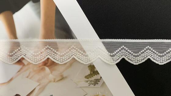 Quality 3.6cm Elastic Scalloped Wave Nylon Mesh Lace Trim Soft Embroidery Fabric Bulk Supply for Wedding Dress Garment Decoration factory