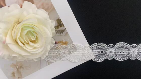 Quality 4cm Classic Floral Oval Stretch Lace Trim, Breathable Nylon Lace for Garment Edging & Nightwear Decoration factory