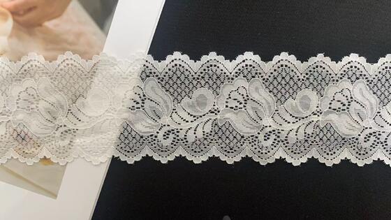Quality 7cm Soft Elastic Hollow Floral Nylon Lace Trim with Double Scalloped Edge for Lingerie & Women's Dresses factory