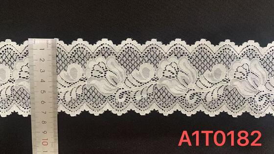 Quality 7cm Soft Elastic Hollow Floral Nylon Lace Trim with Double Scalloped Edge for Lingerie & Women's Dresses factory
