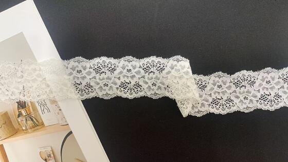 Quality 5.5cm Elegant Double Flower Hollow Elastic Lace, Soft Skin-friendly Nylon Fabric, Ideal Trimming for Wedding Gowns, Lingerie and Ladies Casual Dresses factory