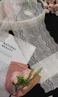 Quality Premium French Lace Luxury Fancy Vintage Wave Jacquard Stretch Lace Trim White Elastic Lace Tape Breathable Mesh Lace Border DIY factory