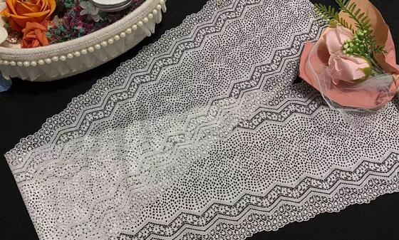 Quality Premium French Lace Luxury Fancy Vintage Wave Jacquard Stretch Lace Trim White Elastic Lace Tape Breathable Mesh Lace Border DIY factory