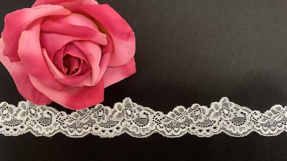 Quality 4cm Vintage Curly Floral Hollow Elastic Nylon Lace Trim Double Scalloped Edge Soft Breathable Fabric for Lingerie Nightgown Wedding Dress and Ladies Fashion Apparel Decoration factory