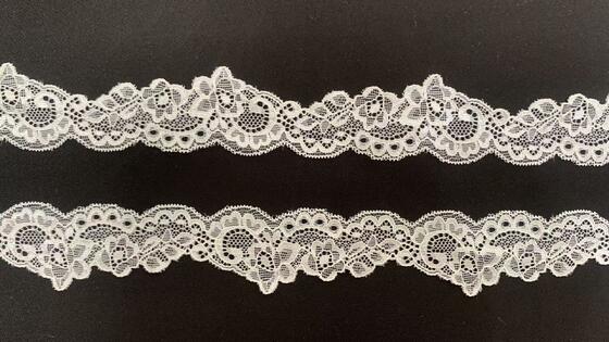 Quality 4cm Vintage Curly Floral Hollow Elastic Nylon Lace Trim Double Scalloped Edge Soft Breathable Fabric for Lingerie Nightgown Wedding Dress and Ladies Fashion Apparel Decoration factory