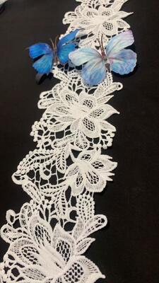 Quality 10cm Width Milk Silk Floral Lace Trim with Scalloped Edge and 3D Floral Pattern for Dress and Home Decor factory