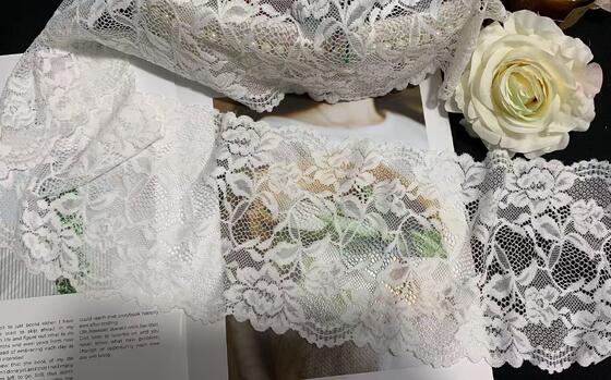 Quality A1Z015# White Floral Leaf Stretch Lace Edging, Wide Elastic Lace Trim for Underwear & Garment Decoration factory