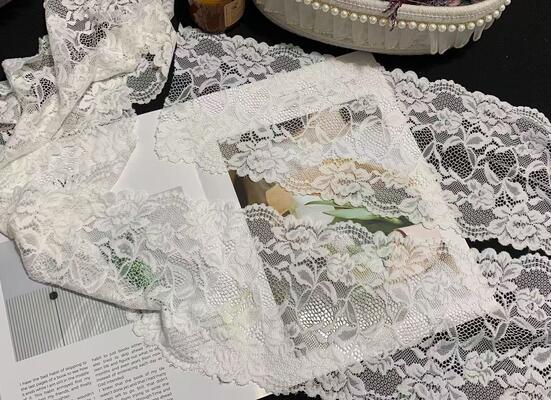Quality A1Z015# White Floral Leaf Stretch Lace Edging, Wide Elastic Lace Trim for Underwear & Garment Decoration factory