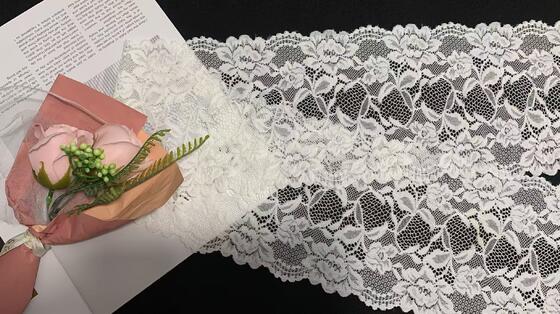 Quality A1Z015# White Floral Leaf Stretch Lace Edging, Wide Elastic Lace Trim for Underwear & Garment Decoration factory