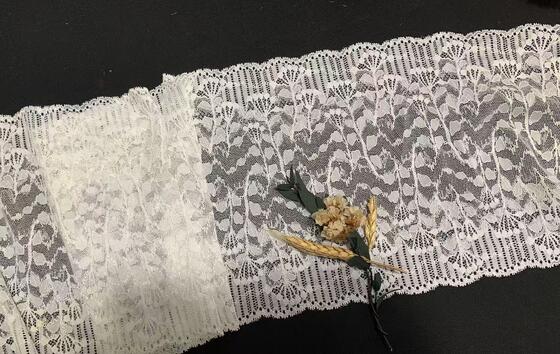 Quality A1Z014# Elastic Floral Stretch Lace Trim, Nylon Spandex Leaf Pattern Lace Band for Lingerie Dress factory