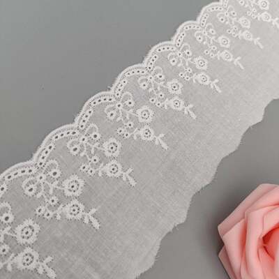 Quality Middle Eastern Style Cotton Lace Trim with Scalloped Edge and 3.8 Inches Width for Garment Decoration factory