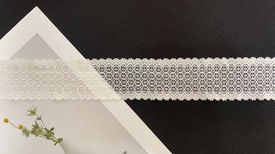 Quality 5.5cm Grid Hollow Elastic Nylon Lace Trim with Uniform Mesh Pattern for Soft Breathable Lingerie and Dress Decoration factory