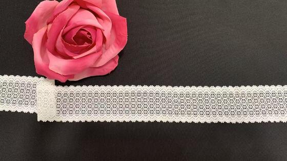 Quality 5.5cm Grid Hollow Elastic Nylon Lace Trim with Uniform Mesh Pattern for Soft Breathable Lingerie and Dress Decoration factory
