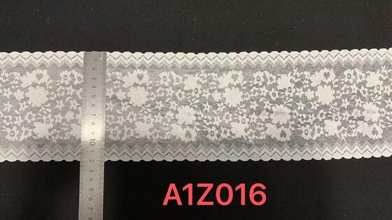 Quality A1Z016 12cm Wide French Lace Floral Stretch Elastic Trim Wave Border for Pajamas and Bags factory